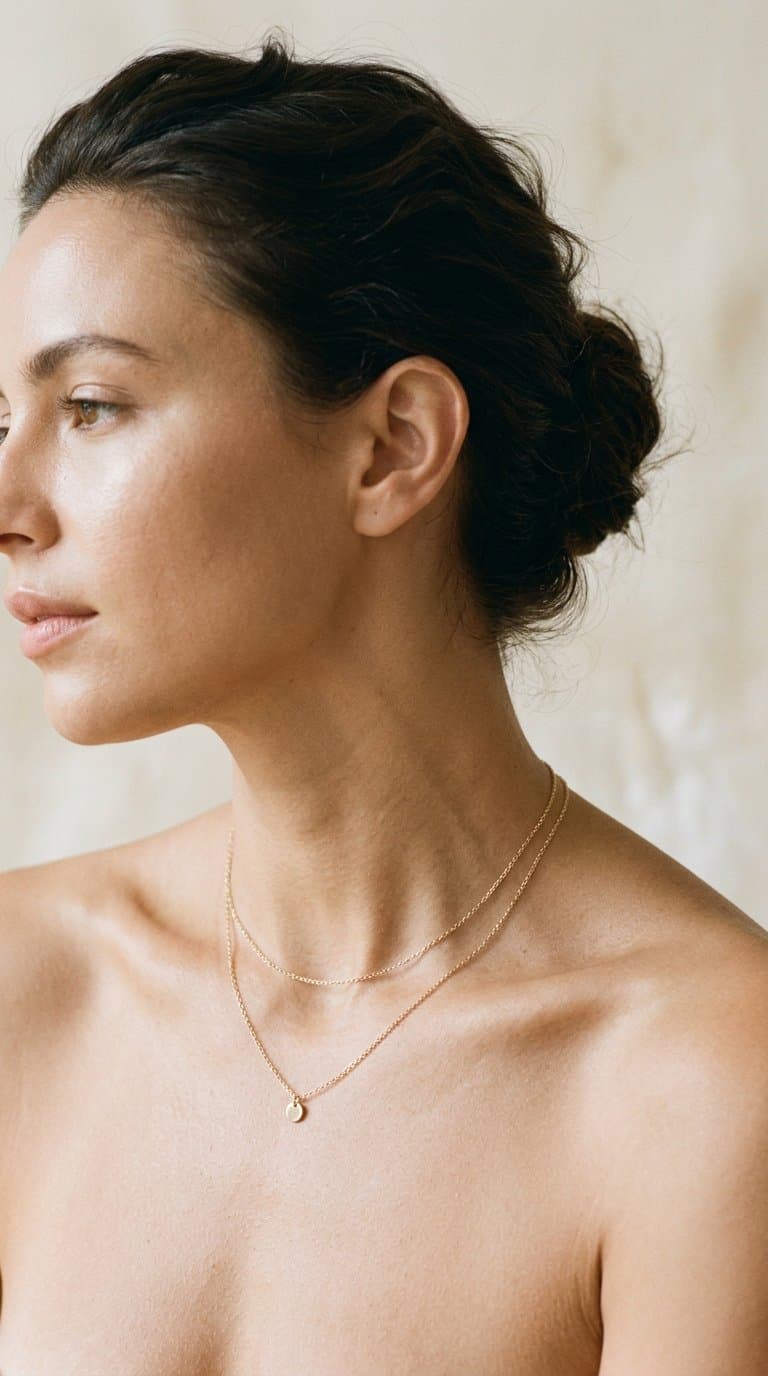 Collier minimaliste ÉLORA VÉRA en or champagne sur fond pierre